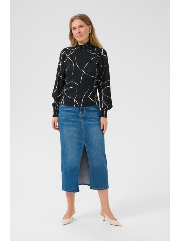 Kaffe Langarm-Bluse KAkatrine in Black/Chalk Graphic Lines
