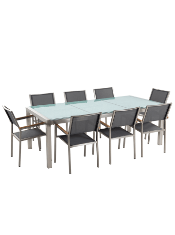 Beliani 9-tlg Gartentisch Set GROSSETO in Grau/Transparent/Silber