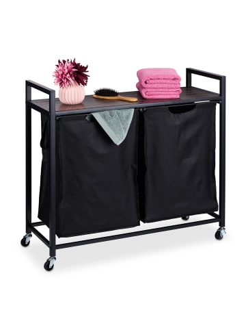 relaxdays Wäschekorbregal in Schwarz/ Braun - (B)80 x (H)75,5 x (T)33 cm