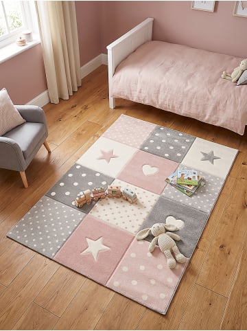 KADIMA DESIGN IDRO Teppich Kinder Pink 80x150 Sterne Polypropylen Kinderzimmer in Pink