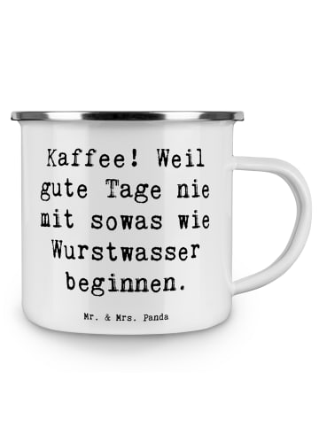 Mr. & Mrs. Panda Emaille Becher Spruch Freude am Kaffee mit Spruch in Weiß