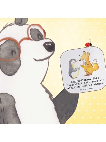 Mr. & Mrs. Panda Untersetzer Logopädin Superkraft mit Spruch in Weiß
