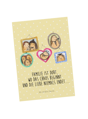 Mr. & Mrs. Panda Postkarte Igel Familie mit Spruch in Gelb Pastell