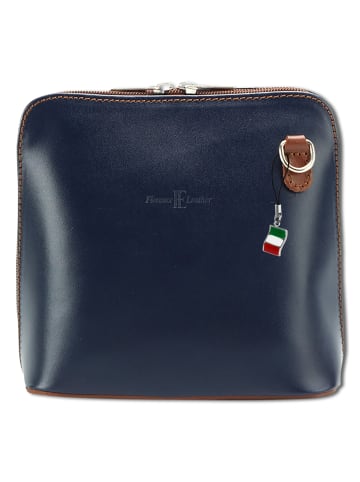 Florence Florence Umhängetasche, Schultertasche Leder blau, braun ca. 17cm breit