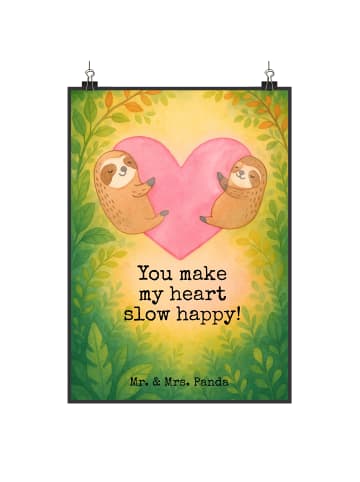 Mr. & Mrs. Panda Poster Faultiere Herz Design mit Spruch in Weiß