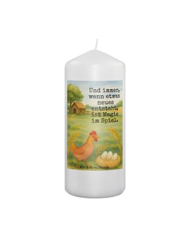 Mr. & Mrs. Panda Stumpenkerze Huhn Stolz Design mit Spruch in Weiß