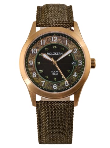 Holzkern Solaruhr für Damen und Herren Wildlight Moos/Goldfarben