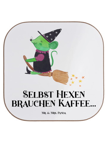 Mr. & Mrs. Panda Untersetzer Halloween-Hexen Kaffee mit Spruch in Weiß