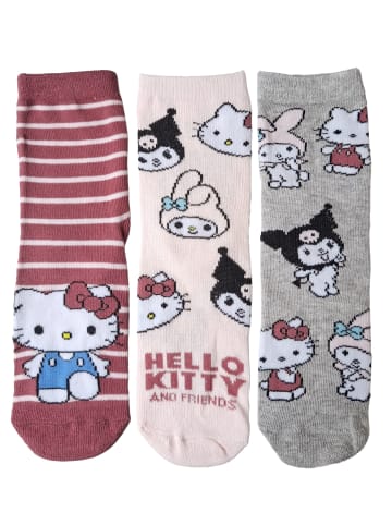 Hello Kitty 3er Pack Hello Kitty Socken Kuromi My Melody Sneaker Söckchen in grau/rosa