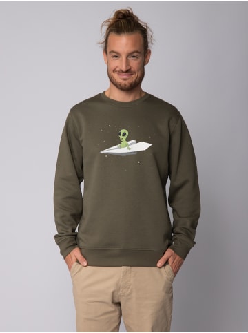 wat? Apparel Sweatshirt Alien on a paper plane in Khaki