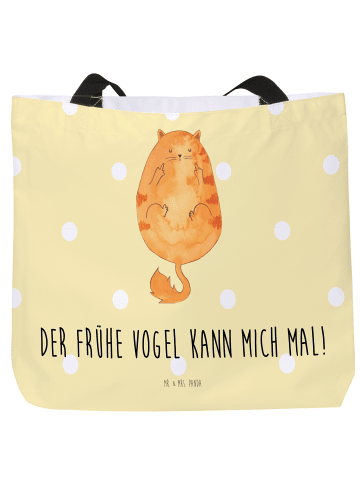 Mr. & Mrs. Panda Shopper Katze Frühaufsteher mit Spruch in Gelb Pastell