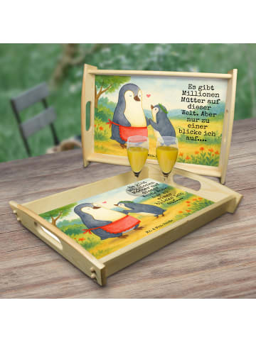 Mr. & Mrs. Panda Tablett Holz Pinguin mit Kind Design mit Spruch in Weiß