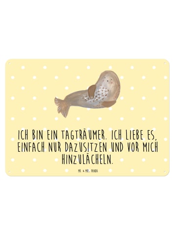 Mr. & Mrs. Panda Schild Robbe Lachen mit Spruch in Gelb Pastell