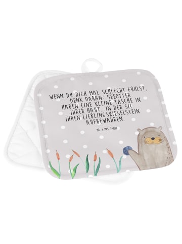 Mr. & Mrs. Panda Topflappen Otter Stein mit Spruch in Grau Pastell