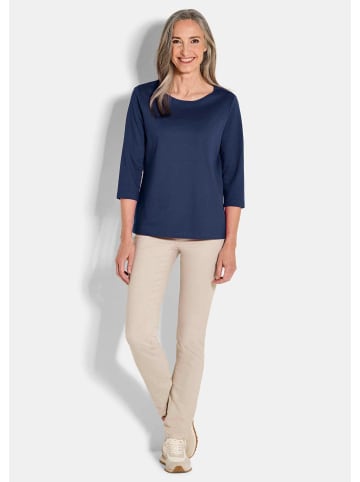 GOLDNER Kurzgröße:  Langarmshirt Basic Shirt mit U-Boot-Ausschnitt in marine