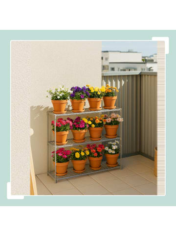 relaxdays Blumenregal in Grau - (B)91 x (H)140 x (T)28 cm
