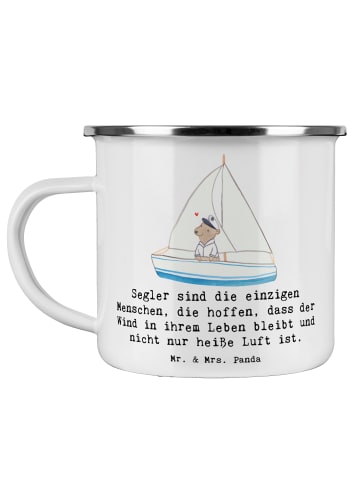 Mr. & Mrs. Panda Camping Emaille Tasse Segeln Lebenswind mit Spruch in Weiß