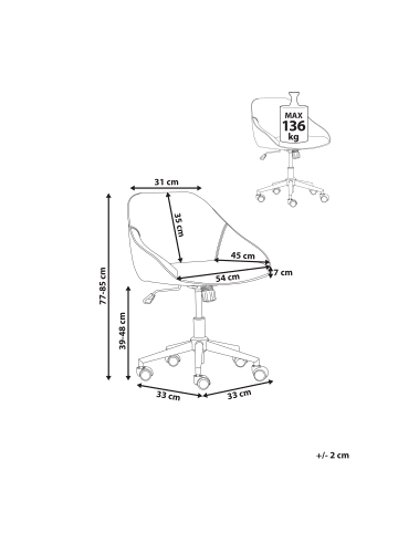 Beliani Bürostuhl BARDSDALE in Blau/Gold/Schwarz - (W) 54 x (H) 77 x (L) 54 cm