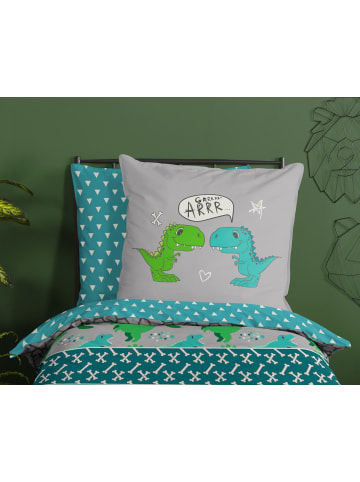 JACK 2 tlg. Renforcé Bettwäsche 135x200cm Dinosaurier Welten in Grün/ Grau