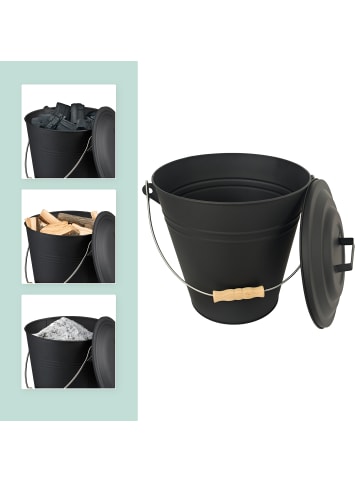 relaxdays 3-tlg. Ascheeimer Set in Schwarz - 15 Liter