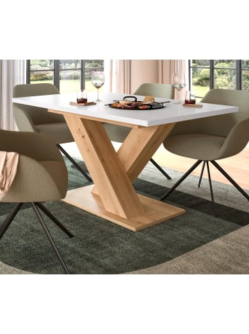 Inn.Furn Esstisch in weiß, Eiche Artisan, Küchentisch ausziehbar 150 - 190 cm
