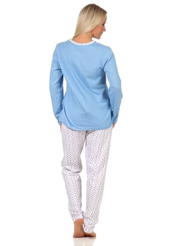 NORMANN Schlafanzug langarm Pyjama frühlgshafte Punkten in blau