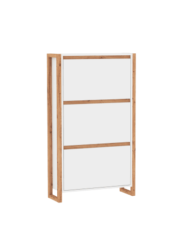 CALICOSY Schuhschrank DENVER in Weiß/Eiche - (W) 70  x (H) 125  x (L) 25  cm