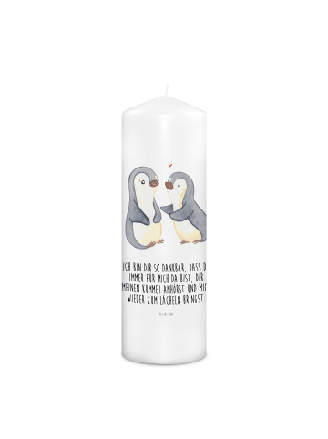 Mr. & Mrs. Panda Adventskerze Pinguine trösten mit Spruch in Weiß