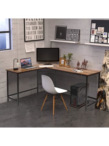 COSTWAY Computertisch L-Form 168 x 125 x 74 cm in Braun