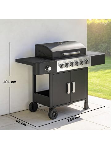 Outsunny Gasgrill in Schwarz 135L x 51B x 101H cm