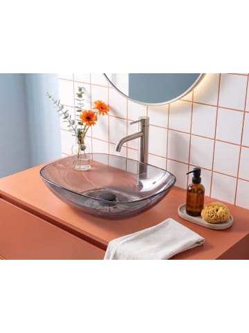 Beliani Waschbecken MOENGO in Transparent/Schwarz - (W) 54 x (H) 15 x (L) 36 cm