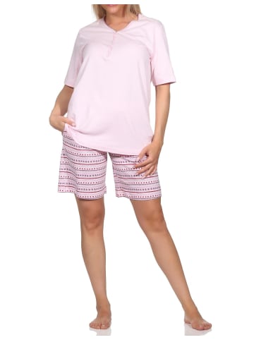 NORMANN kurzarm Schlafanzug Shorty Pyjama Ethnolook in rosa