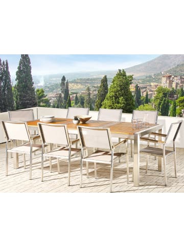 Beliani 9-tlg Gartentisch Set GROSSETO in Beige/Braun/Silber