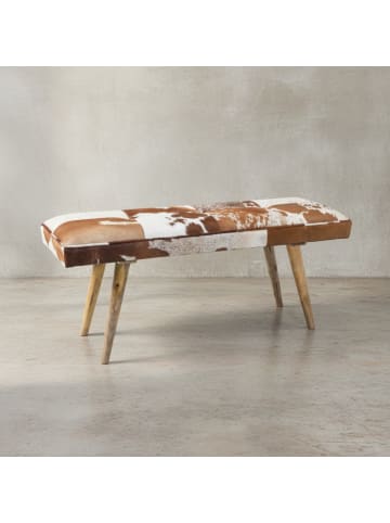 KADIMA DESIGN Sitzbank Ziegenfell / Massivholz Bank 120 x 40 x 52 cm, Polsterbank