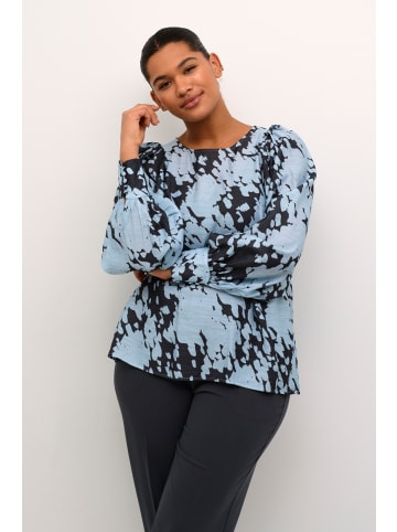 KAFFE curve Langarm-Bluse KCluma in Grey/Blue Graphic Cloud