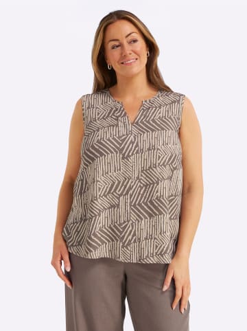 sheego Blusentop in dunkeltaupe-beige-bedruckt
