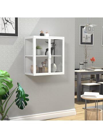 VCM  Stahl Wandvitrine Hängevitrine Vitrine Glas Flokas in Weiß