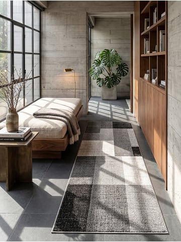 KADIMA DESIGN Teppich Kurzflor Patchwork pflegeleicht Wohnzimmer Esszimmer in Grau