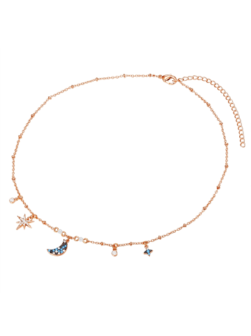 Lulu & Jane Halskette Halbmond/Stern aus Messing mit Kristallen von Swarovski® in roségold