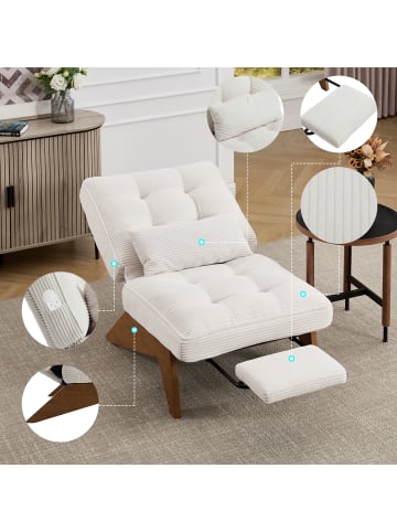 ABRIHOME Loungesessel mit Fußstütze mit Lendenkissen und Holzbeinen in Beige