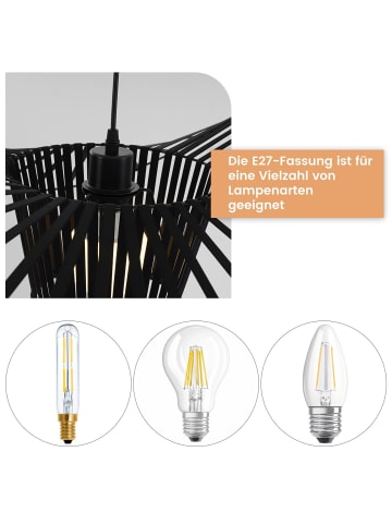 ZMH Pendelleuchte in Schwarz 1-flammige E27 Hut Lampenschirm L 80cm