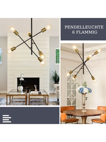 ZMH Pendelleuchte 6-flammige E27 in Schwarzgold vintage Esszimmerleuchte