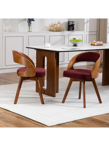 ABRIHOME Esszimmerstuhl in Rot drehbar mit Kissen geschwungener Rückenlehne