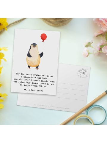 Mr. & Mrs. Panda Postkarte Turnen Trainerin mit Spruch in Weiß