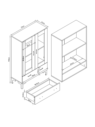 en.casa Vitrinenschrank Søndersø in Grau (H)115cm (B)70cm (T)31cm