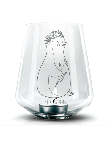Mr. & Mrs. Panda Kerzenhalter Glas Pinguin Blumen ohne Spruch in Transparent