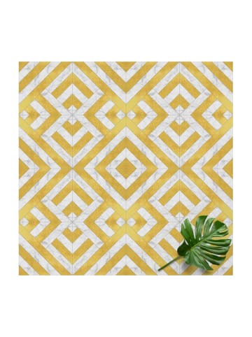 WALLART Vinyl-Teppich - Geometrischer Fliesenmix Art Deco Gold Marmor in Gold