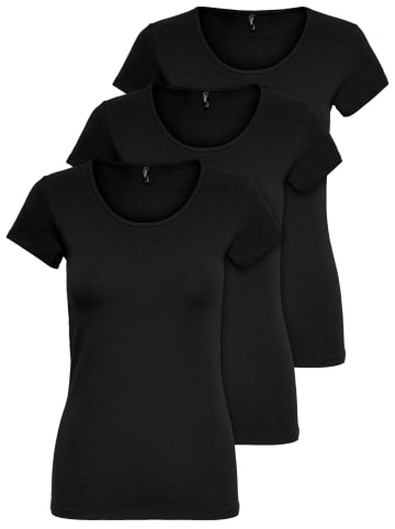 ONLY 3er-Set  T-Shirt in Black / black / black