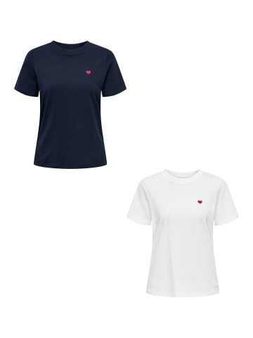 JACQUELINE de YONG T-Shirt 2er-Set Rundhals Kurzarn lockeres Baumwolle Shirt in Blau-Weiß
