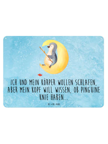 Mr. & Mrs. Panda Blechschild Pinguin Mond mit Spruch in Eisblau